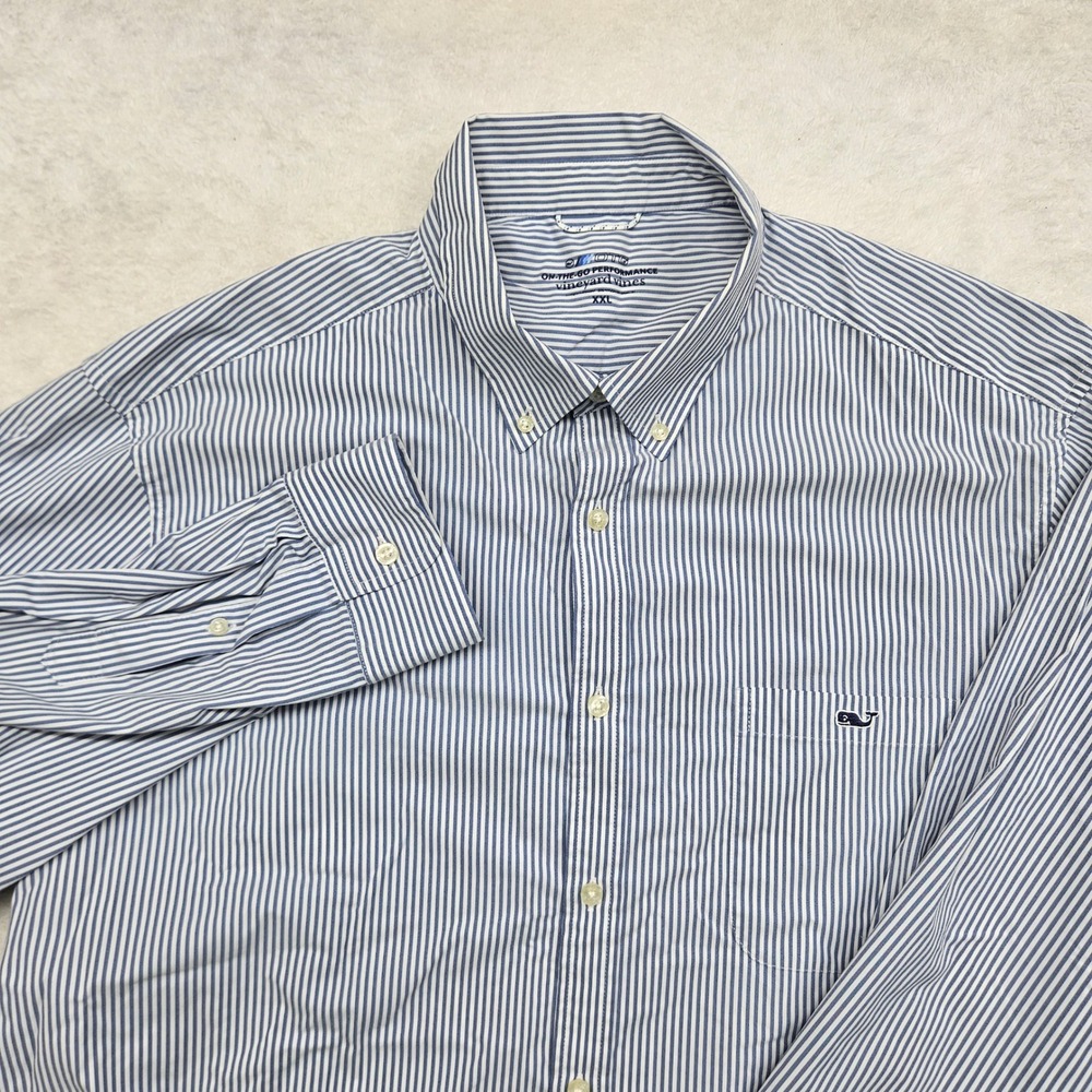 Vineyard Vines Mens XXL On-The-Go Performance Stripe Button Down Shirt Blue